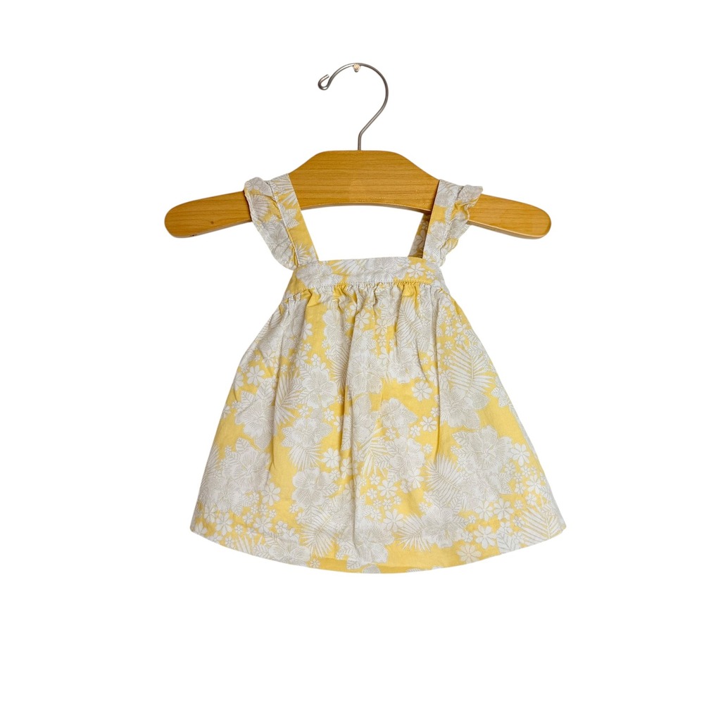 Janie and Jack Yellow Floral Tropical Ruffle Strap Pinafore Top 3-6 Months